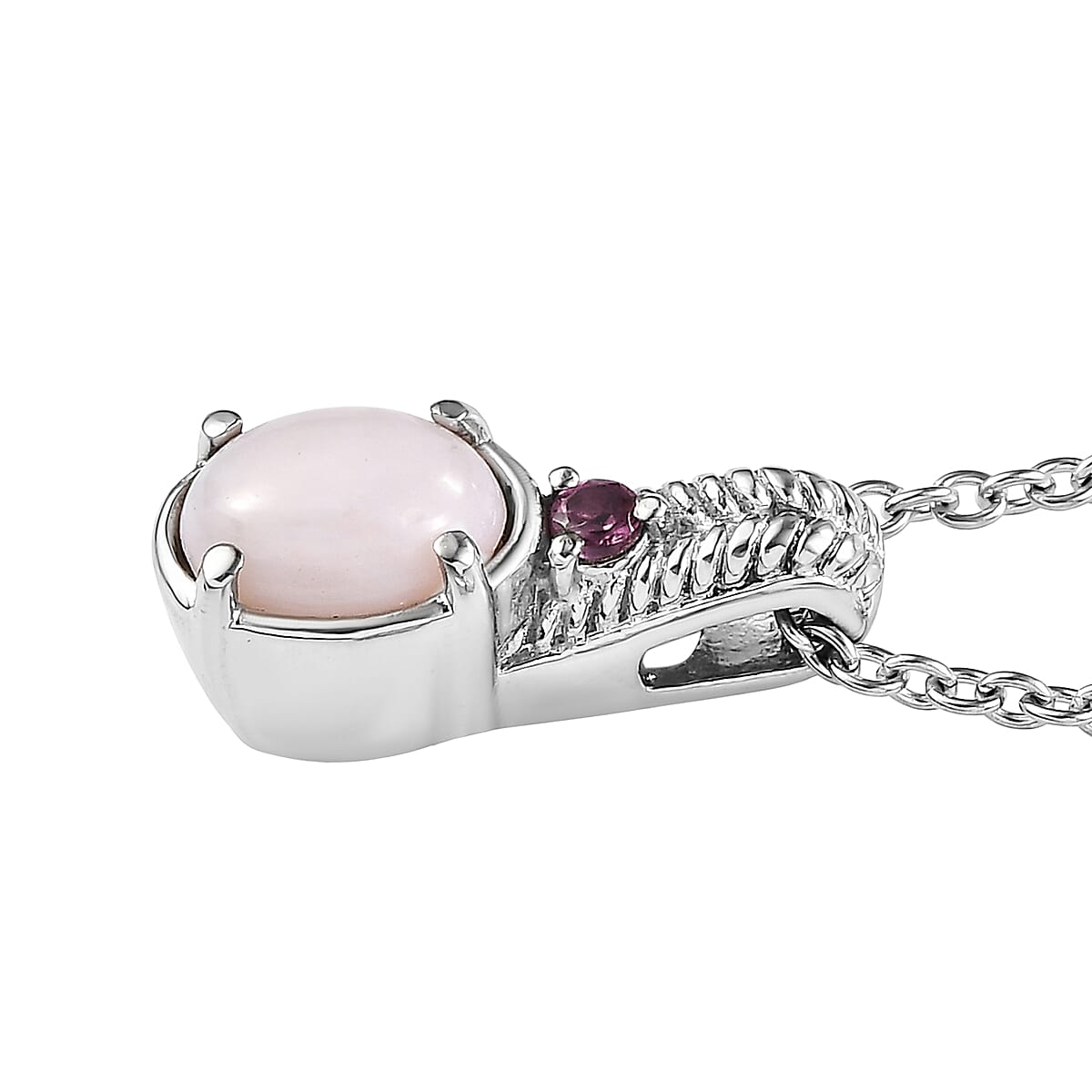 EverTrue Angelskin Pink Opal and Lotus Garnet 1.10 ctw Pendant Necklace in Stainless Steel 20 Inches