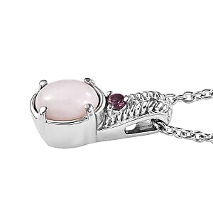 EverTrue Angelskin Pink Opal and Lotus Garnet 1.10 ctw Pendant Necklace in Stainless Steel 20 Inches 