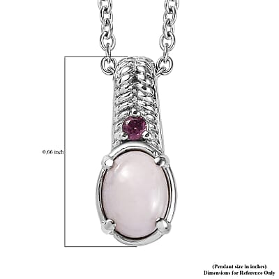 EverTrue Angelskin Pink Opal and Lotus Garnet 1.10 ctw Pendant Necklace in Stainless Steel 20 Inches