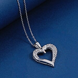 Diamond I2-I3 0.20 ctw Radiant Heart Pendant Necklace in Rhodium Over Sterling Silver 18 Inches