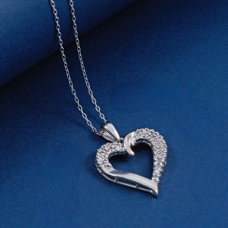 Diamond I2-I3 0.20 ctw Radiant Heart Pendant Necklace in Rhodium Over Sterling Silver 18 Inches