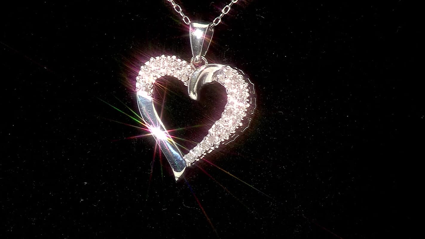 Diamond I2-I3 0.20 ctw Radiant Heart Pendant Necklace in Rhodium Over Sterling Silver 18 Inches