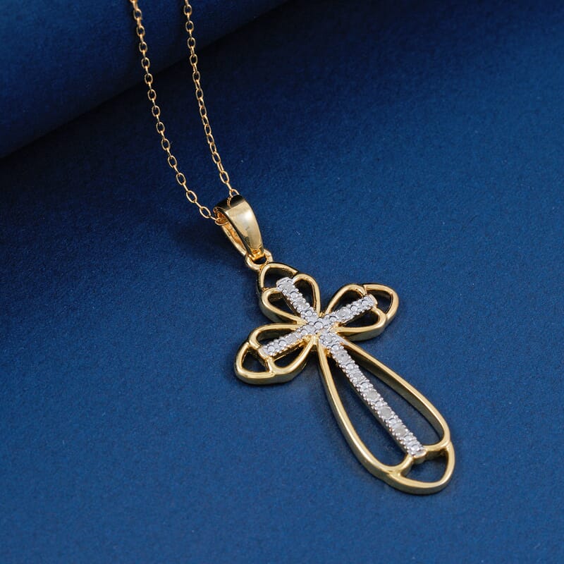 Diamond I2-I3 0.10 ctw Pendant Necklace in 14K YG and Rhodium Over Sterling Silver 18 Inches