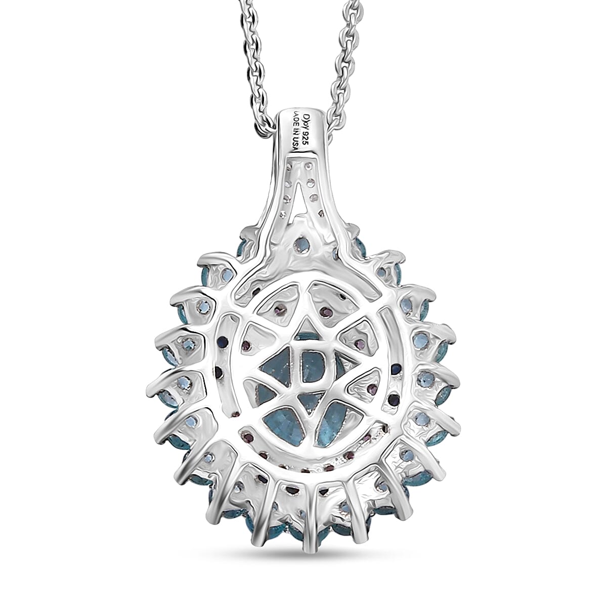 D'Joy Premium Cambodian Blue Zircon and Multi Gemstone 3.40 ctw Oceanfire Majesty Pendant Necklace in Rhodium Over Sterling Silver 20 Inches image number 4