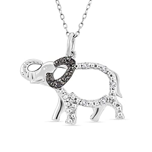 Black Diamond and White Diamond I2-I3 0.10 ctw Pendant Necklace in Rhodium Over Sterling Silver 18 Inches