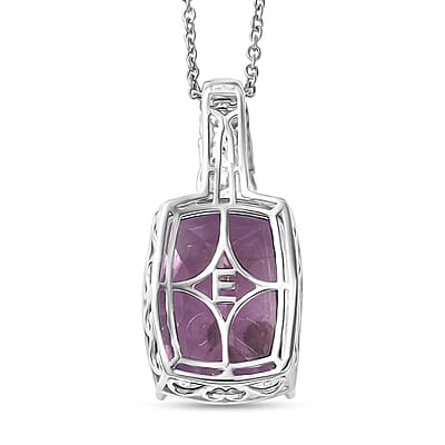 EverTrue Rose De France Amethyst and White Zircon 20.50 ctw Pendant in 18K RG Plated and Platinum Bond with Stainless Steel Necklace 20 Inches