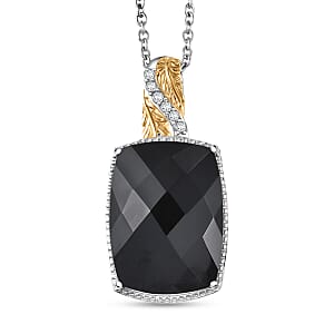 EverTrue Thai Black Spinel and White Zircon Pendant in 18K YG Plated and Platinum Bond with Stainless Steel Necklace 20 Inches
