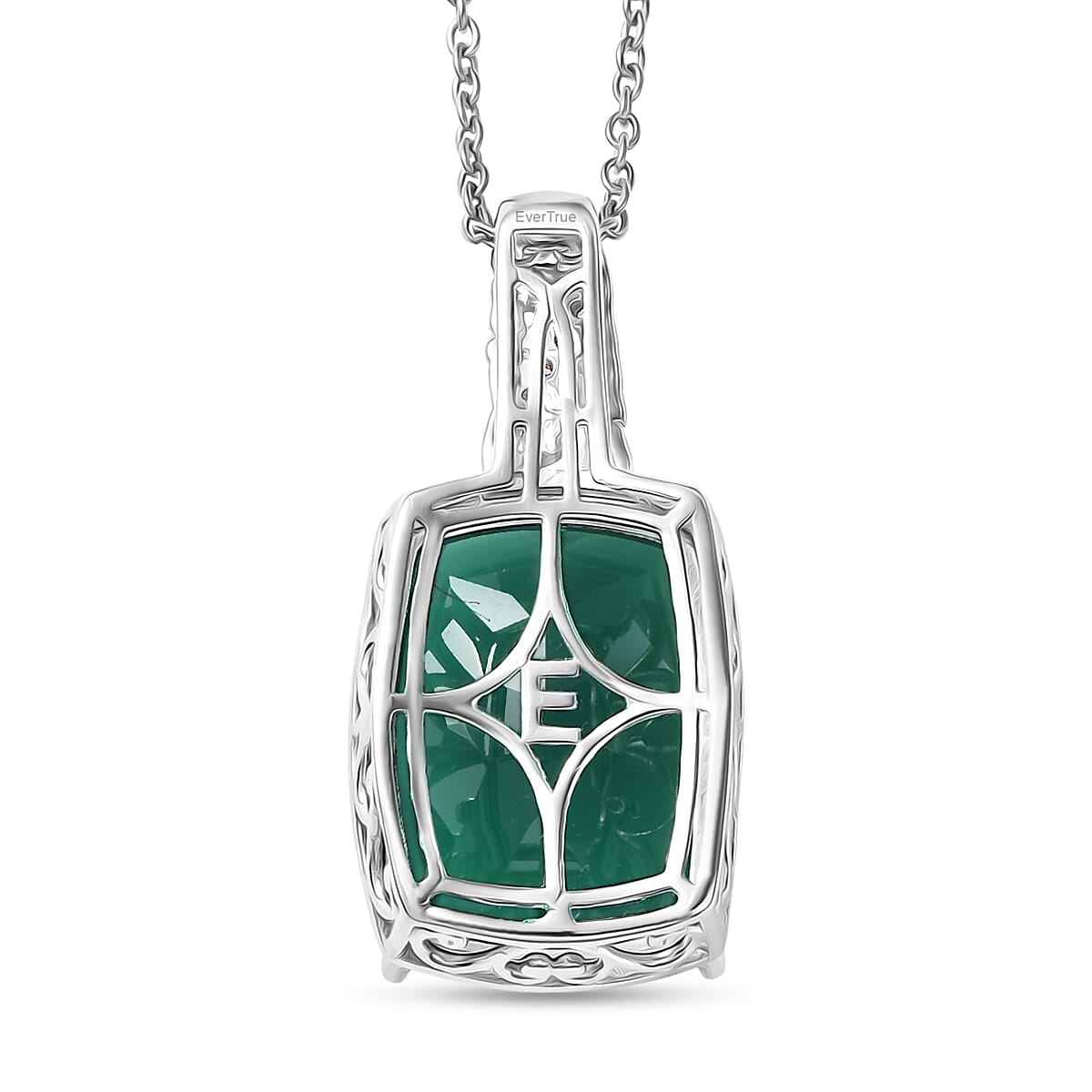 EverTrue Verde Onyx and White Zircon 14.60 ctw Pendant in 18K YG Plated and Platinum Bond with Stainless Steel Necklace 20 Inches