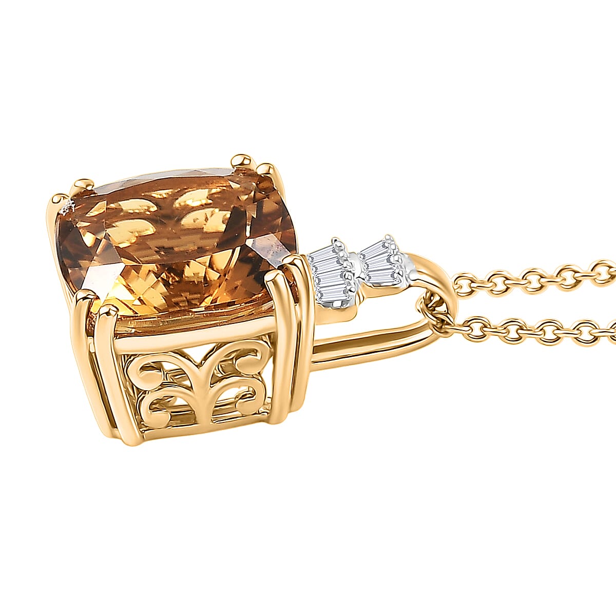 Luxoro AAA Marialite and Diamond I2 3.90 ctw Pendant Necklace in 10K Yellow Gold 20 Inches image number 3