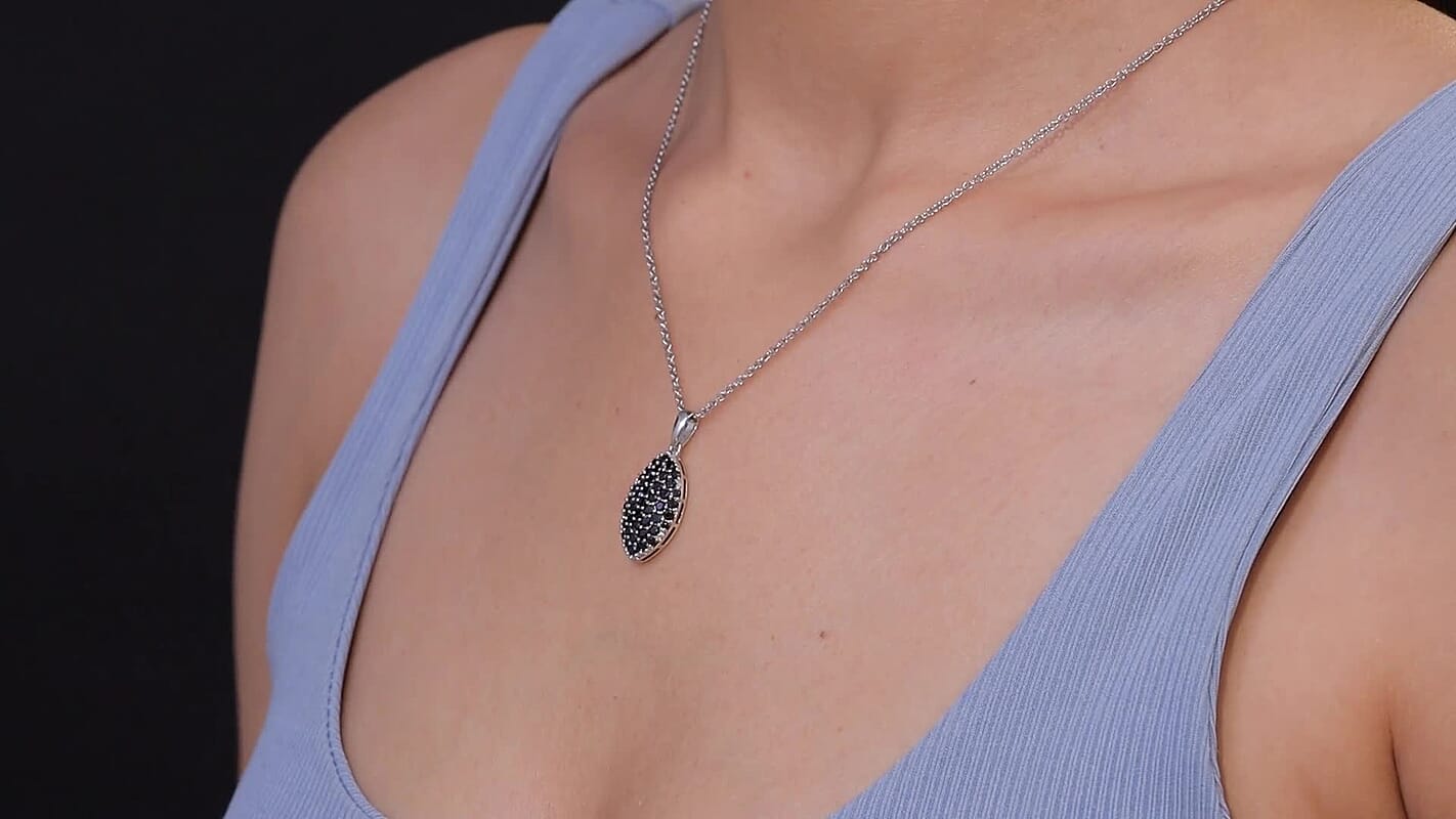 EverTrue Thai Black Spinel 2.15 ctw Midnight Canopy Pendant in Platinum Bond with Stainless Steel Necklace 20 Inches