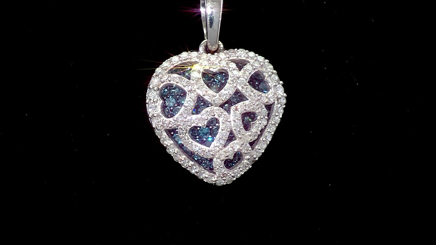 Luxuriant Lab Grown Blue Diamond and Lab Grown White Diamond SI 1.00 ctw Matrix Heart Pendant Necklace in Rhodium Over Sterling Silver 20 Inches