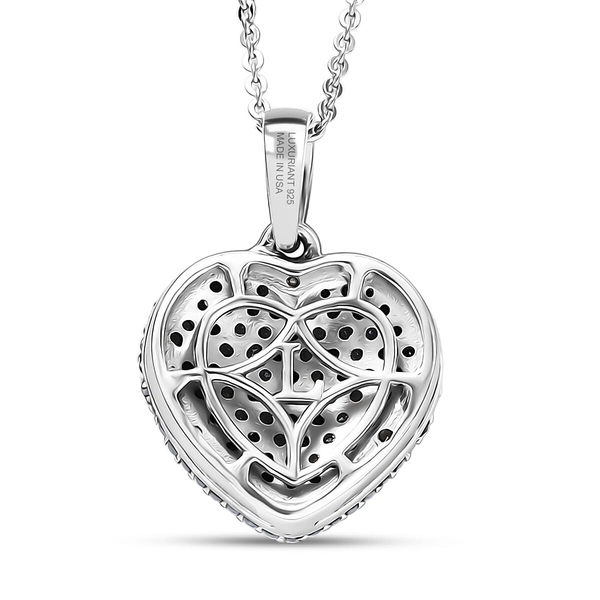 Luxuriant Lab Grown Blue Diamond and Lab Grown White Diamond SI 1.00 ctw Matrix Heart Pendant Necklace in Rhodium Over Sterling Silver 20 Inches (Del. in 7-10 Days)  image number 4