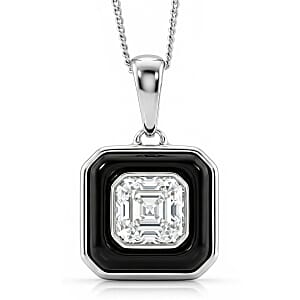 D'Joy Asscher Cut Moissanite and Black Jade (D) 3.50 ctw Pendant Necklace in Rhodium Over Sterling Silver 18 Inches