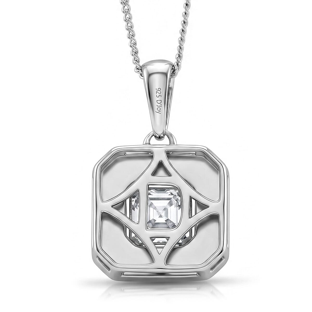D'Joy Asscher Cut Moissanite and Black Jade (D) 3.50 ctw Pendant Necklace in Rhodium Over Sterling Silver 18 Inches image number 3