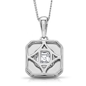 D'Joy Asscher Cut Moissanite and Black Jade (D) 3.50 ctw Pendant Necklace in Rhodium Over Sterling Silver 18 Inches