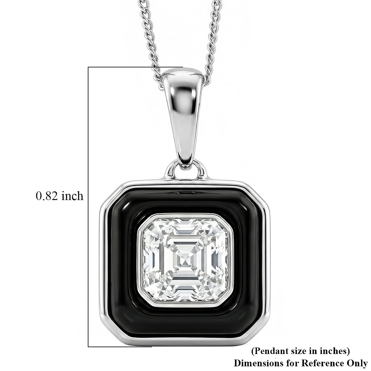 D'Joy Asscher Cut Moissanite and Black Jade (D) 3.50 ctw Pendant Necklace in Rhodium Over Sterling Silver 18 Inches image number 5