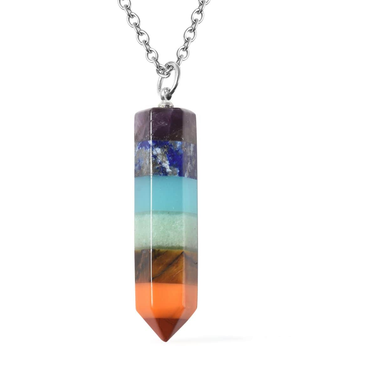 The 7 Chakras Jewelry Gift Set with Multi Gemstone Crystal Pendant Necklace (24 Inches) in Silvertone and Stainless Steel 39.50 ctw image number 1