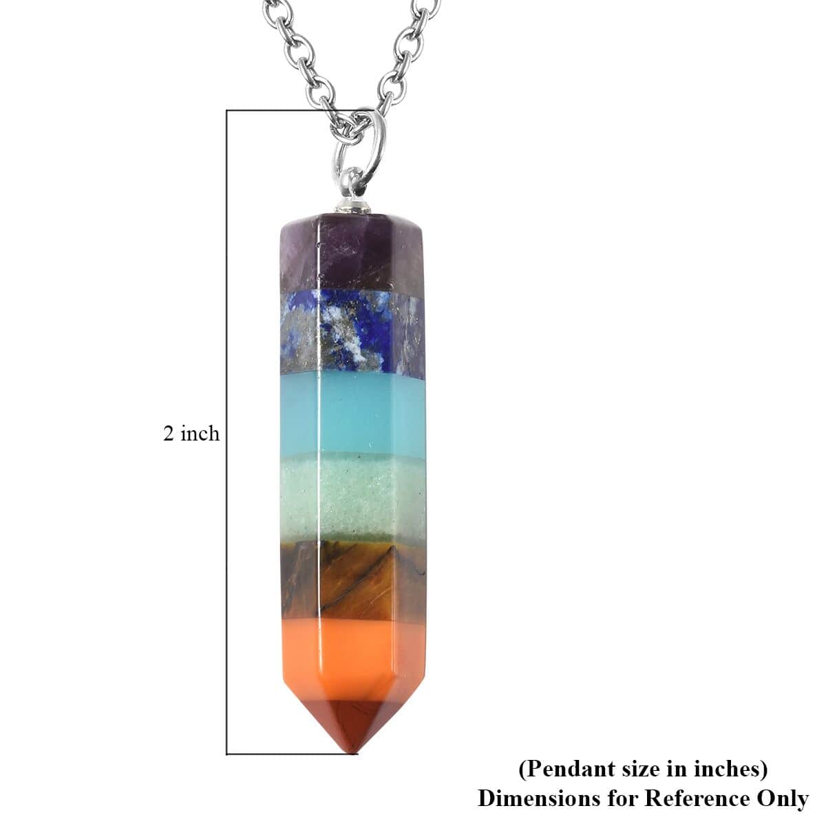 The 7 Chakras Jewelry Gift Set with Multi Gemstone Crystal Pendant Necklace (24 Inches) in Silvertone and Stainless Steel 39.50 ctw image number 5