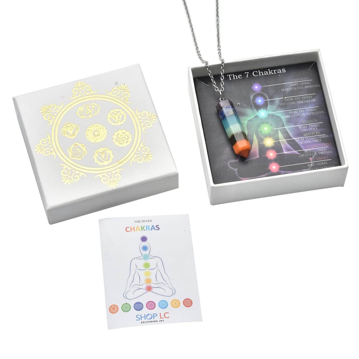 The 7 Chakras Jewelry Gift Set with Multi Gemstone Crystal Pendant Necklace (24 Inches) in Silvertone and Stainless Steel 39.50 ctw image number 6