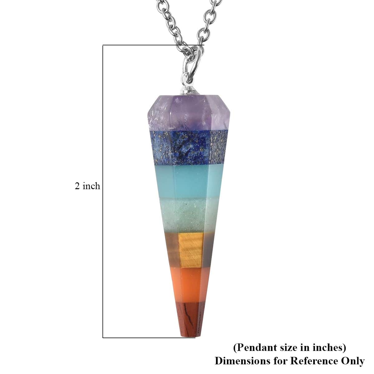 The 7 Chakras Jewelry Gift Set with Multi Gemstone Conical Crystal Pendant Necklace (24 Inches) in Silvertone and Stainless Steel 39.50 ctw image number 5