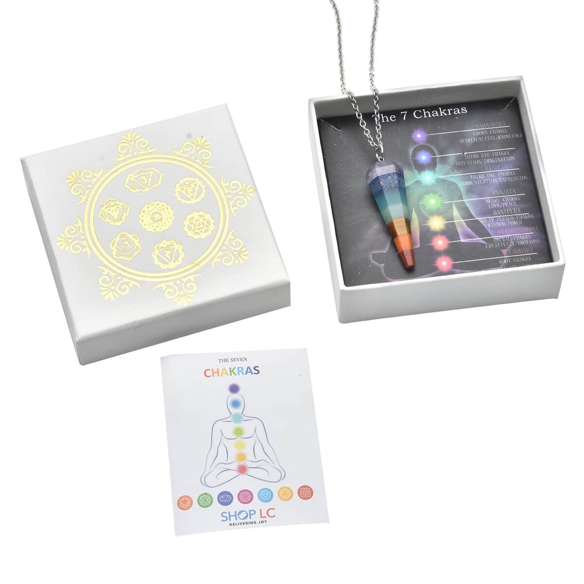 The 7 Chakras Jewelry Gift Set with Multi Gemstone Conical Crystal Pendant Necklace (24 Inches) in Silvertone and Stainless Steel 39.50 ctw image number 6