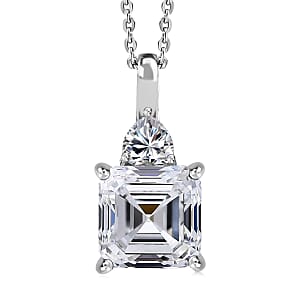D'Joy Asscher Cut Moissanite 3.15 ctw Pendant Necklace in Rhodium Over Sterling Silver 20 Inches