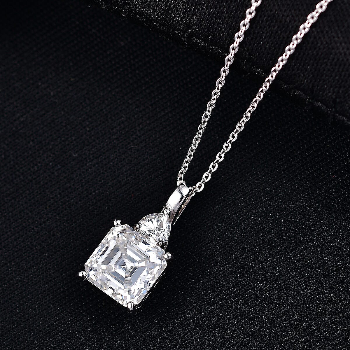 D'Joy Asscher Cut Moissanite 3.15 ctw Pendant Necklace in Rhodium Over Sterling Silver 20 Inches image number 1