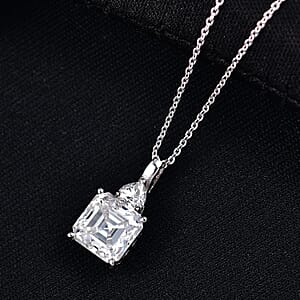 D'Joy Asscher Cut Moissanite 3.15 ctw Pendant Necklace in Rhodium Over Sterling Silver 20 Inches