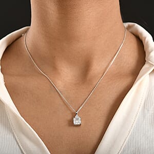 D'Joy Asscher Cut Moissanite 3.15 ctw Pendant Necklace in Rhodium Over Sterling Silver 20 Inches