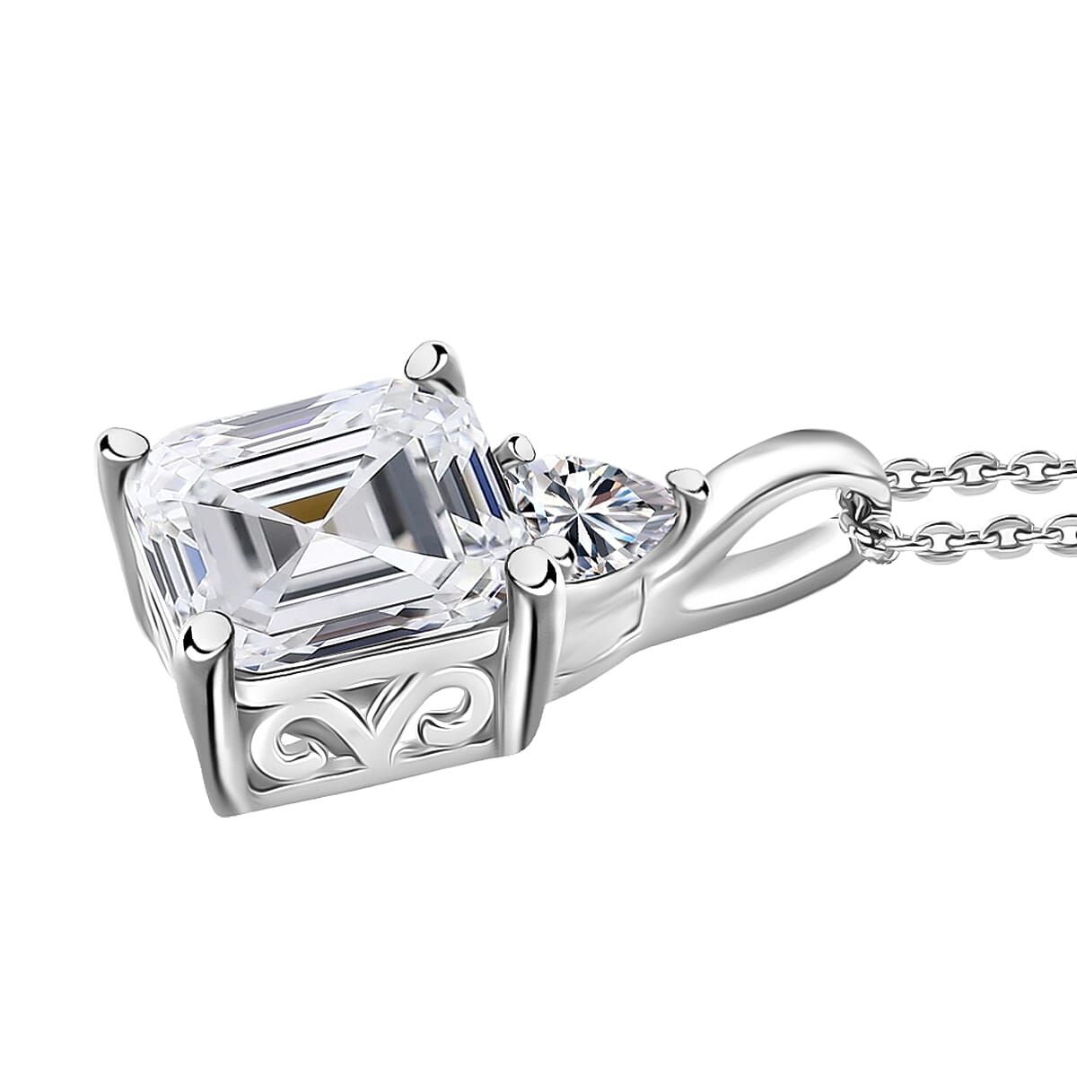 D'Joy Asscher Cut Moissanite 3.15 ctw Pendant Necklace in Rhodium Over Sterling Silver 20 Inches image number 3