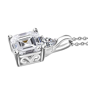 D'Joy Asscher Cut Moissanite 3.15 ctw Pendant Necklace in Rhodium Over Sterling Silver 20 Inches