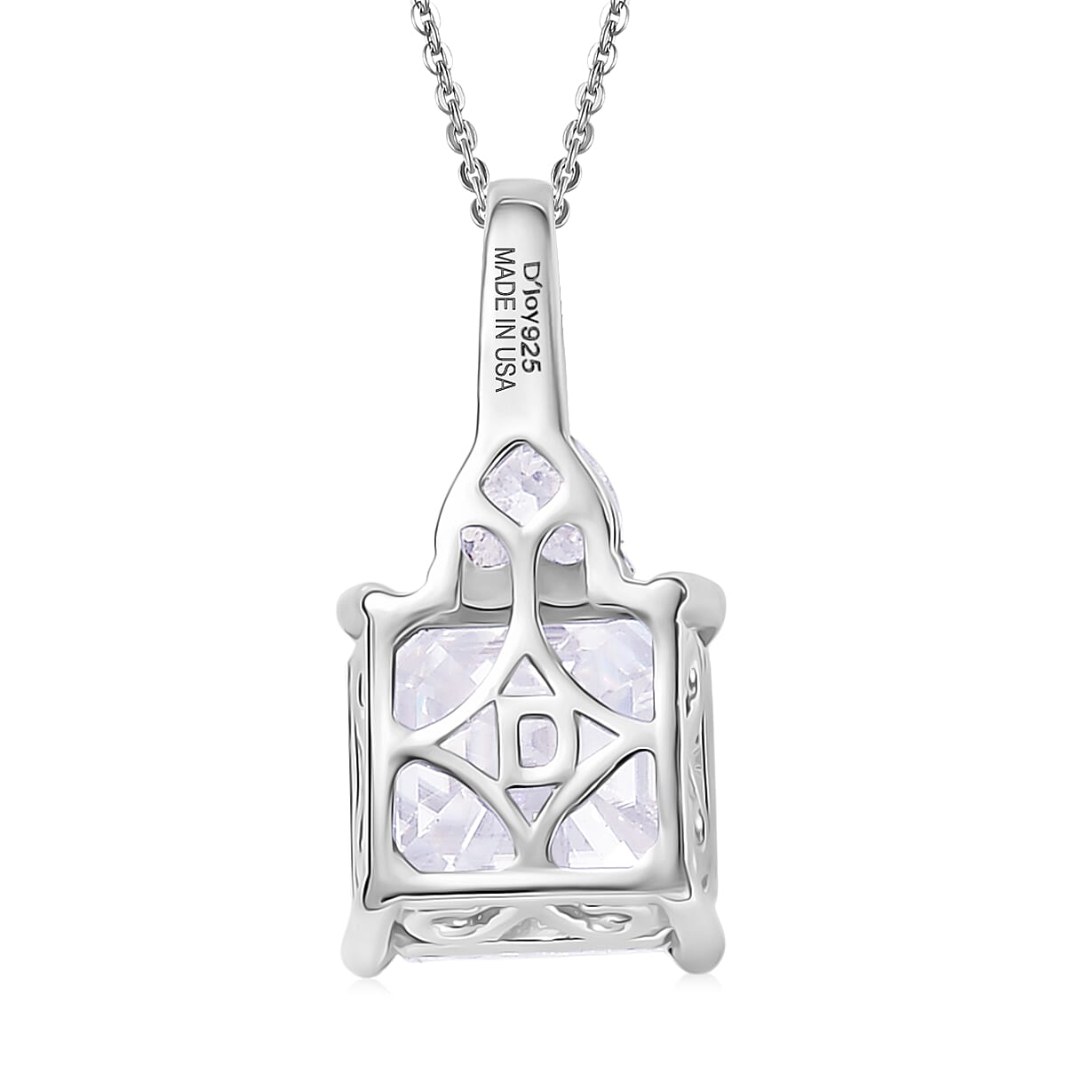 D'Joy Asscher Cut Moissanite 3.15 ctw Pendant Necklace in Rhodium Over Sterling Silver 20 Inches