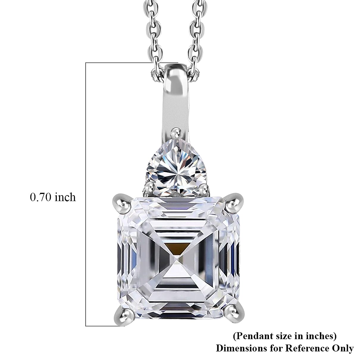 D'Joy Asscher Cut Moissanite 3.15 ctw Pendant Necklace in Rhodium Over Sterling Silver 20 Inches