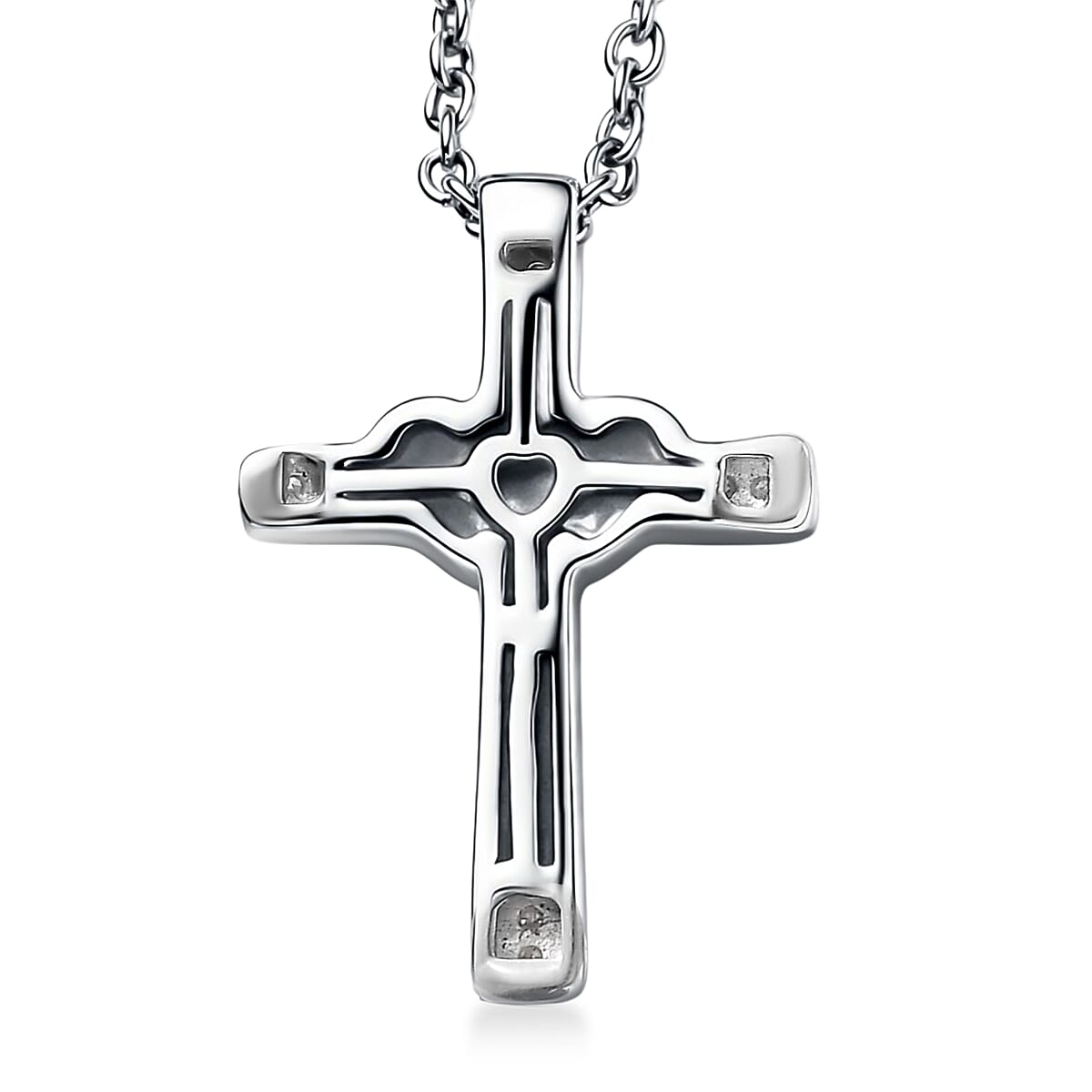 Luxuriant Lab Grown Diamond G-H SI 0.10 ctw Cross with Love Pendant in 18K Vermeil RG and Rhodium Over Sterling Silver with Stainless Steel Necklace 20 Inches image number 4