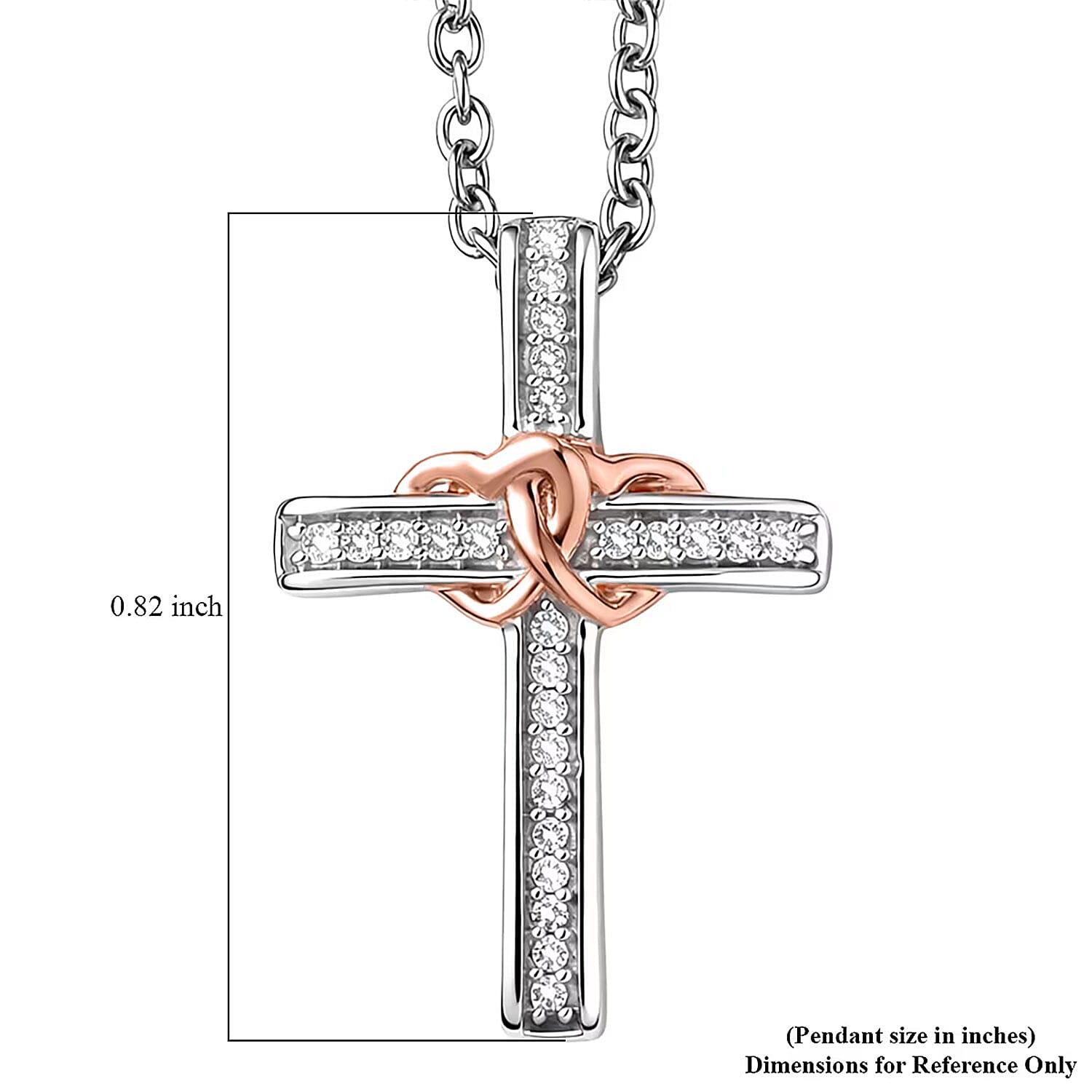 Luxuriant Lab Grown Diamond G-H SI 0.10 ctw Cross with Love Pendant in 18K Vermeil RG and Rhodium Over Sterling Silver with Stainless Steel Necklace 20 Inches