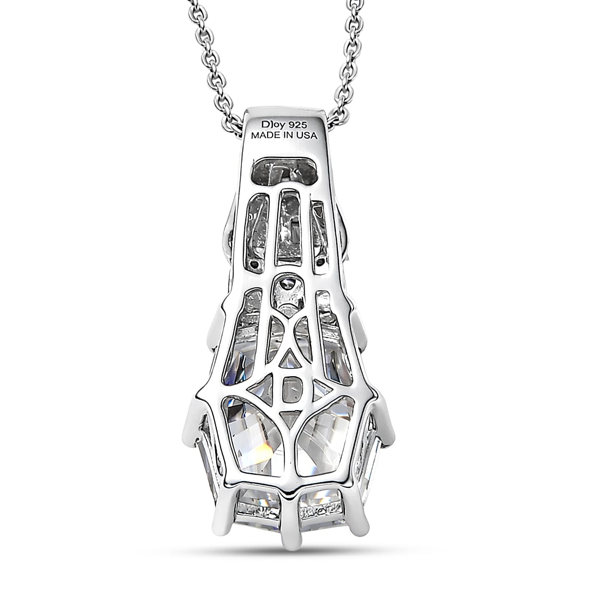 D'Joy Cask Cut Moissanite 4.60 ctw Spotlight Spark Pendant Necklace in Rhodium Over Sterling Silver 20 Inches