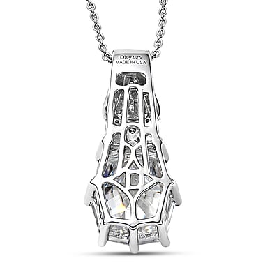 D'Joy Cask Cut Moissanite 4.60 ctw Spotlight Spark Pendant Necklace in Rhodium Over Sterling Silver 20 Inches
