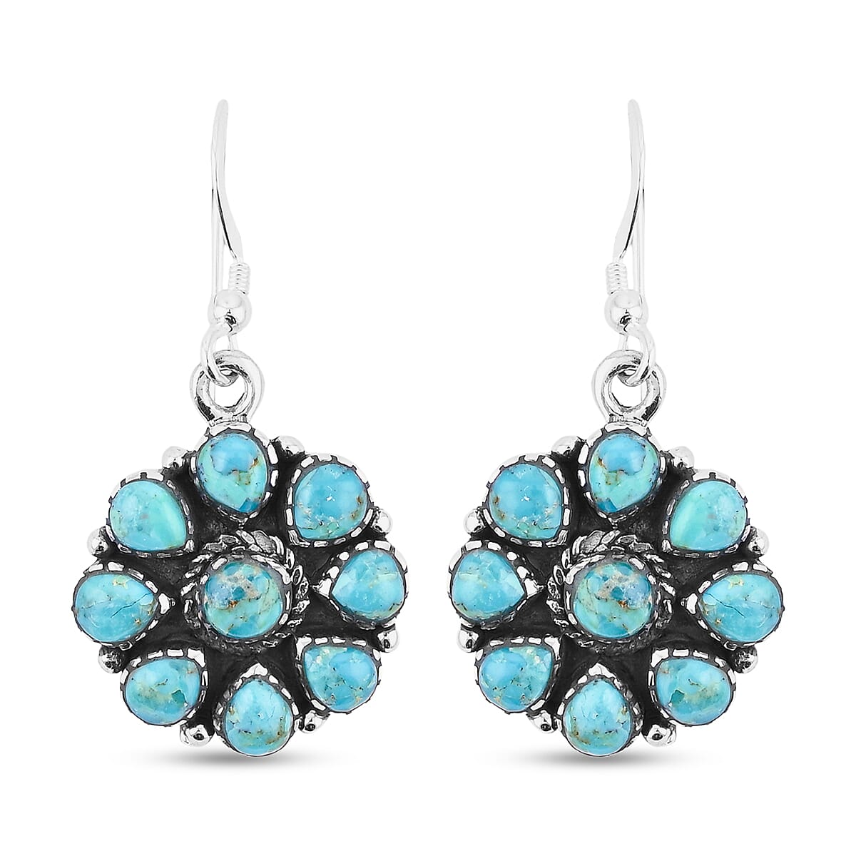 2 Piece Set - Santa Fe Style Kingman Turquoise, Multi Gemstone Necklace (20 Inches) and Earrings in Sterling Silver 15.30 ctw image number 6