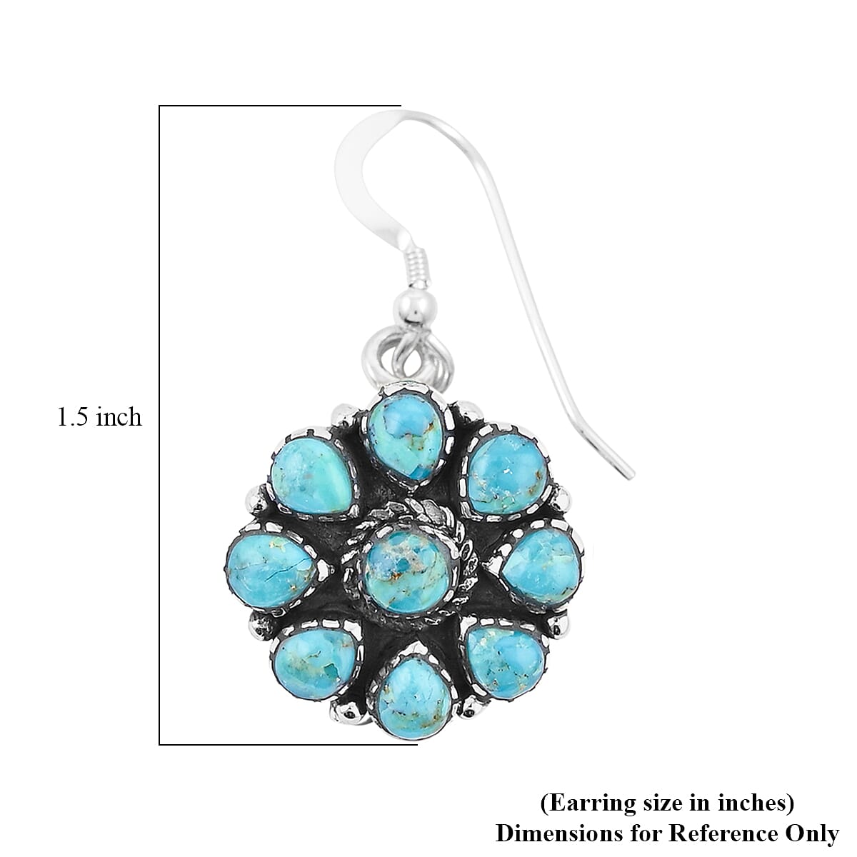 2 Piece Set - Santa Fe Style Kingman Turquoise, Multi Gemstone Necklace (20 Inches) and Earrings in Sterling Silver 15.30 ctw image number 8