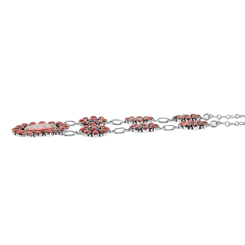 2 Piece Set - Santa Fe Style Red Coral, Multi Gemstone 15.30 ctw Necklace 20 Inches and Earrings in Sterling Silver