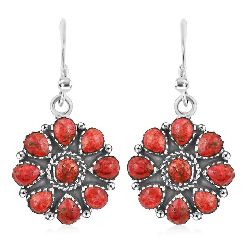2 Piece Set - Santa Fe Style Red Coral, Multi Gemstone 15.30 ctw Necklace 20 Inches and Earrings in Sterling Silver