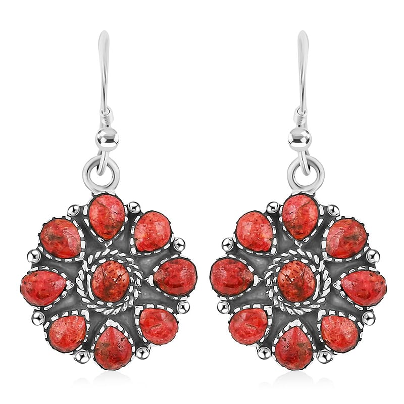2 Piece Set - Santa Fe Style Red Coral, Multi Gemstone 15.30 ctw Necklace 20 Inches and Earrings in Sterling Silver