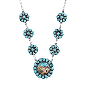 2 Piece Set - Santa Fe Style Kingman Turquoise, Multi Gemstone Necklace (20 Inches) and Earrings in Sterling Silver 15.20 ctw