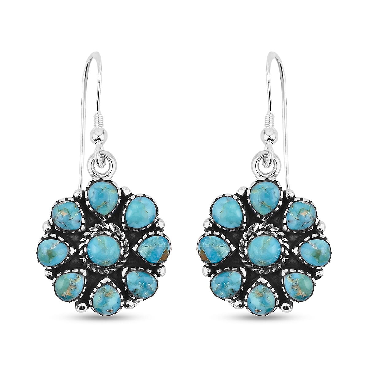2 Piece Set - Santa Fe Style Kingman Turquoise, Multi Gemstone Necklace (20 Inches) and Earrings in Sterling Silver 15.20 ctw