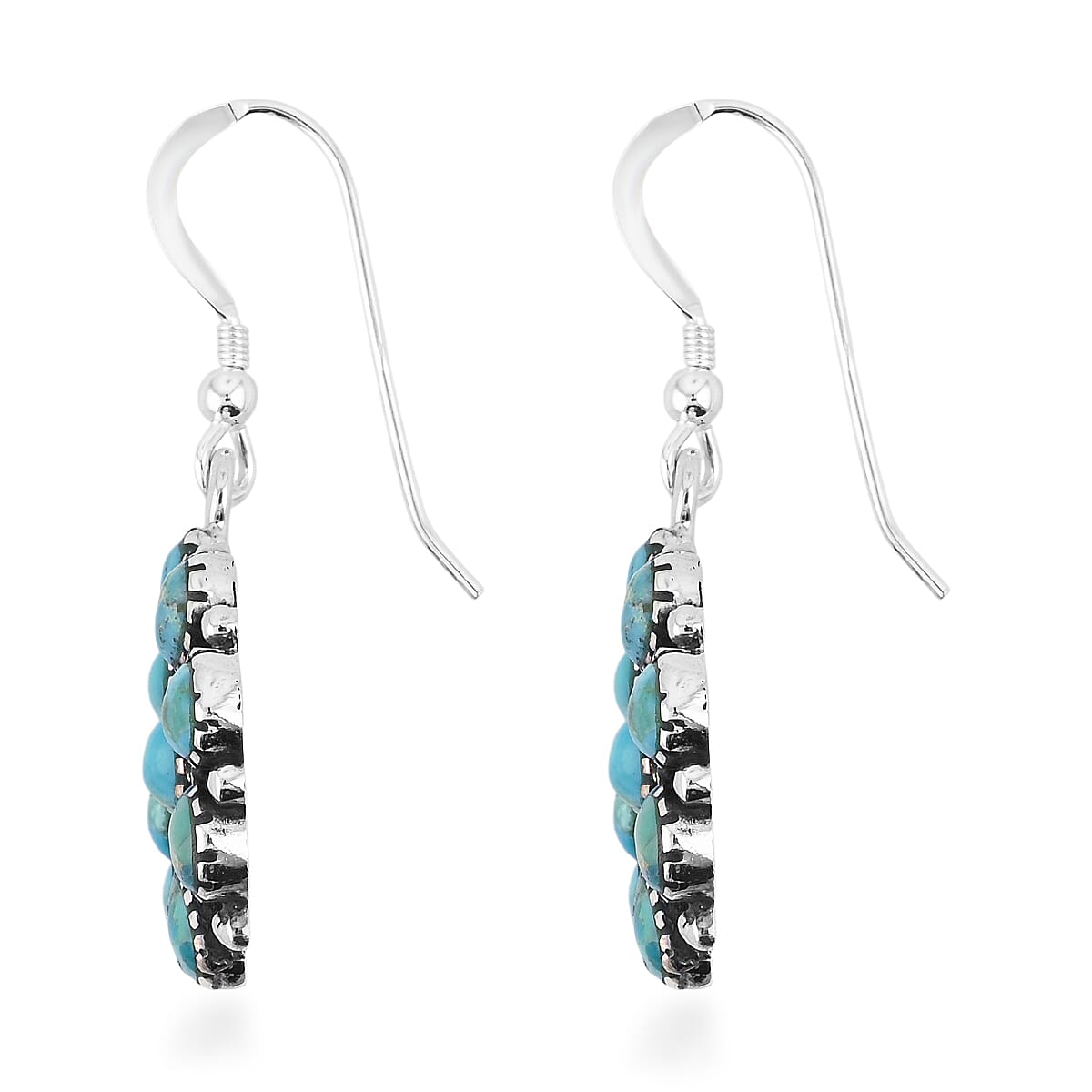 2 Piece Set - Santa Fe Style Kingman Turquoise, Multi Gemstone Necklace (20 Inches) and Earrings in Sterling Silver 15.20 ctw