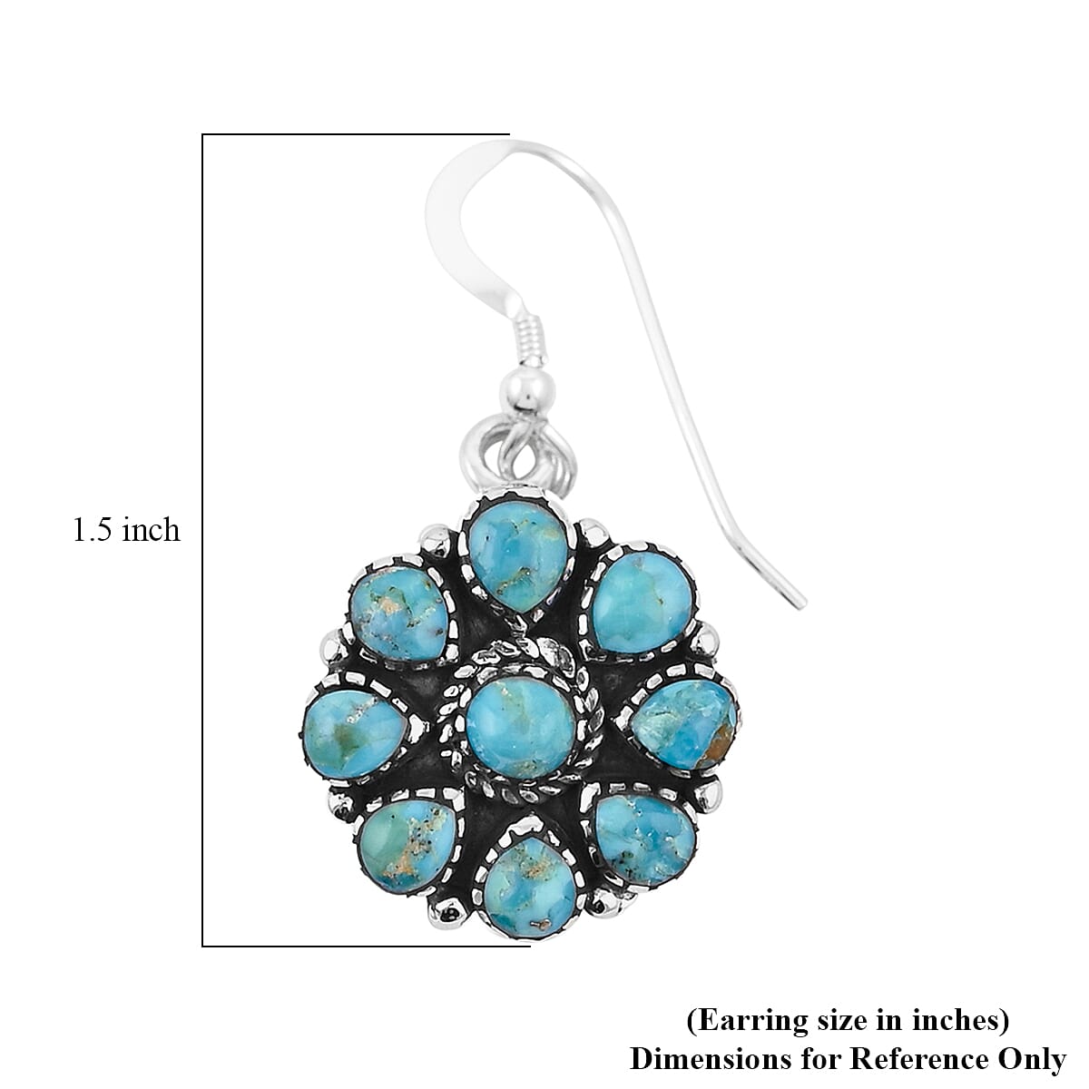 2 Piece Set - Santa Fe Style Kingman Turquoise, Multi Gemstone Necklace (20 Inches) and Earrings in Sterling Silver 15.20 ctw