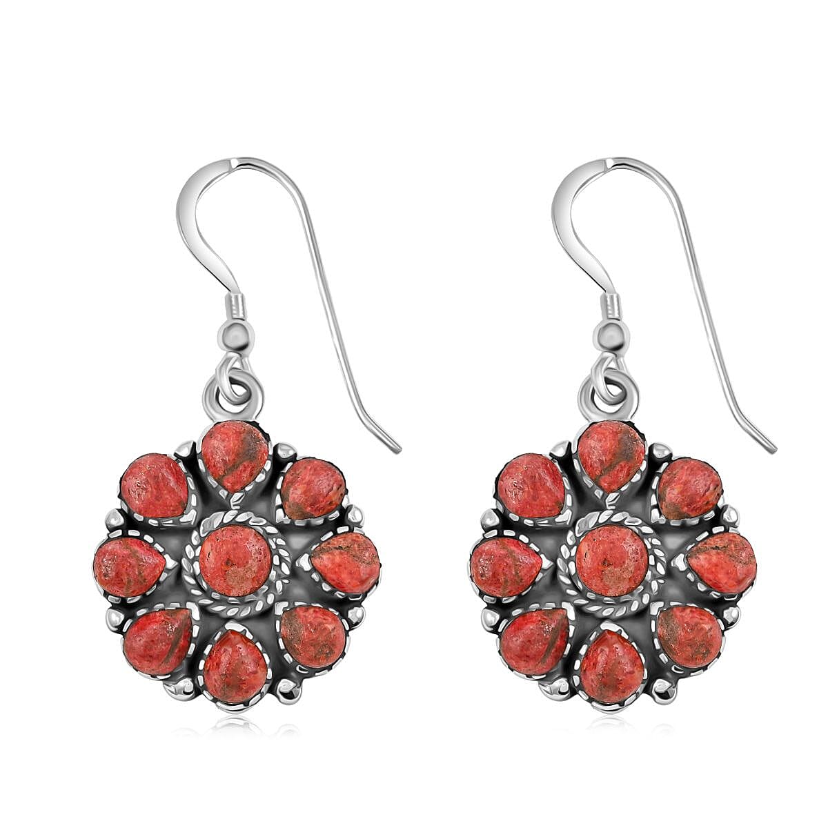 2 Piece Set - Santa Fe Style Red Coral, Multi Gemstone 32.30 ctw Necklace 20 Inches and Earrings in Sterling Silver