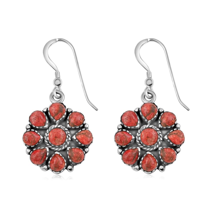 2 Piece Set - Santa Fe Style Red Coral, Multi Gemstone 32.30 ctw Necklace 20 Inches and Earrings in Sterling Silver