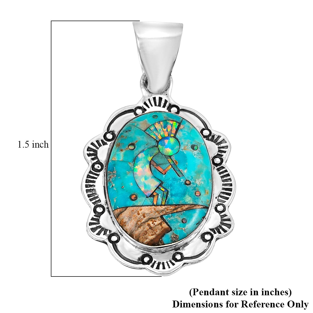 2 Piece Set - Santa Fe Style Kingman Turquoise and Multi Gemstone 5.25 ctw Kokopelli Pendant without Chain and Earrings in Sterling Silver