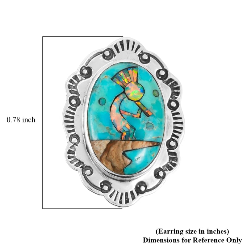 2 Piece Set - Santa Fe Style Kingman Turquoise and Multi Gemstone 5.25 ctw Kokopelli Pendant without Chain and Earrings in Sterling Silver